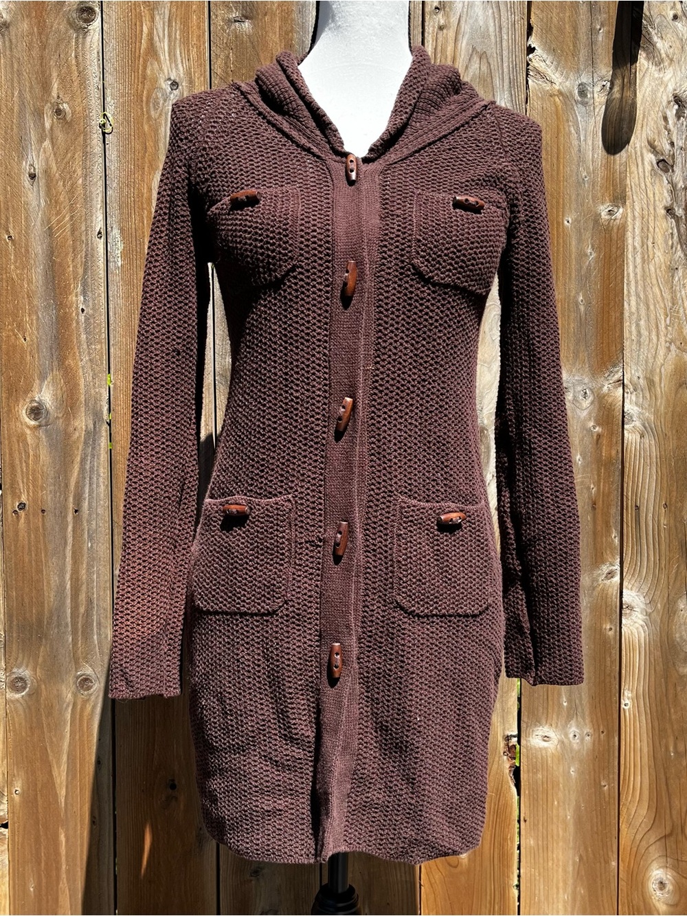 Margaret O’Leary Grunge Fairycore Brown Hooded Knit Longline Sweater Cardigan